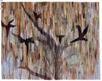 Птицы, Birds, 2010, paper strips on wood, 100x120cm