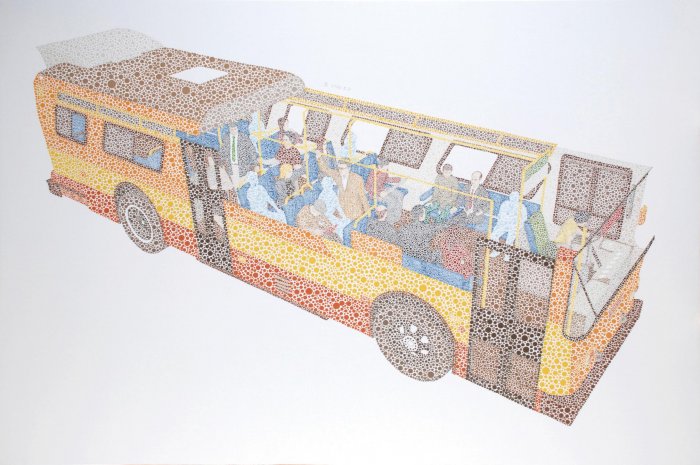 Чжан Цзедун. Катись, автобус, катись №1, 180х270 см, акрил на хлопке, 2009