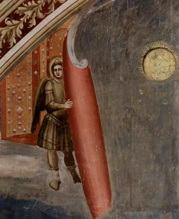 Ангел сворачивает небо в рулон. Деталь фрески Джотто «Страшный Суд»