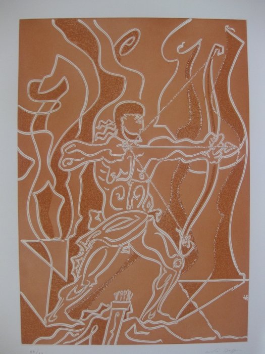 Андре Массон Иллюстрация к «Одиссее» Гомера, Одиссей, держащий свой лук Офорт с акватинтой, 65х50 см, 1978