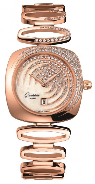 Часы Glashutte Original Pavonina. Розовое золото, бриллианты, мануфактурный кварцевый механизм, бриллиантовый циферблат.