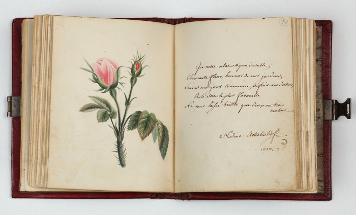Страница одного из типичных девичьих дневников начала XIX века с рисунком неизвестного художника
