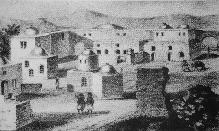 1833г., развалины синагоги Хурва и Ашкеназийский двор. Рисунок Й. Шварца